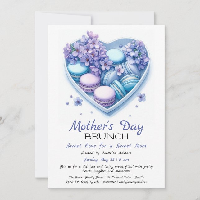 Mother’s Day Brunch Invitation | Heart Macaron  (Front)