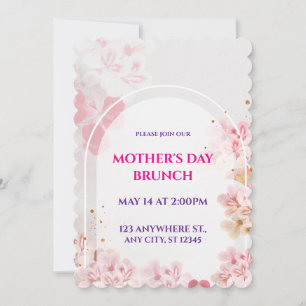 Mother’s Day Brunch, Watercolor Pink Floral Invitation