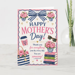 Mother’s Day Card – Cute Pink & Blue Bow Design