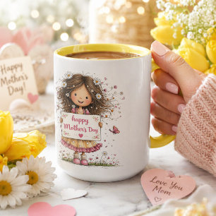 Mother’s Day Card with Child Illustration & Daisy Mug
