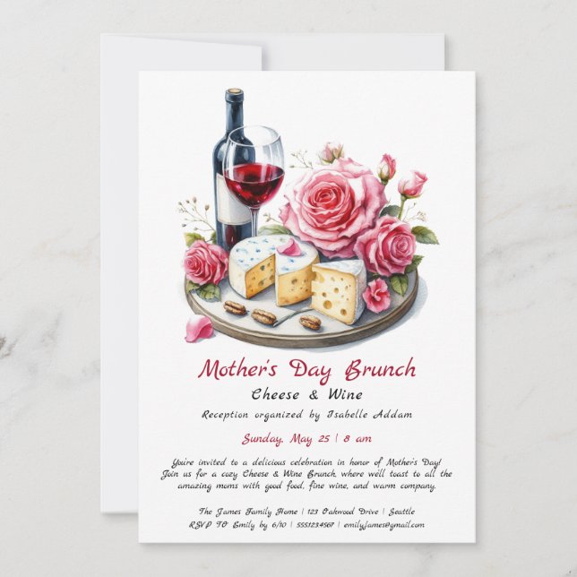 Mother’s Day Cheese & Wine Brunch Invitation (Front)