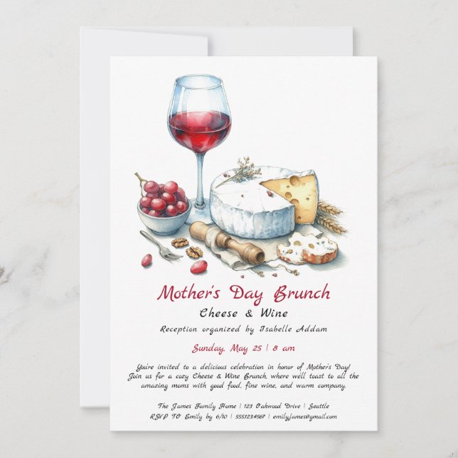 Mother’s Day Cheese & Wine Brunch Invitation (Front)
