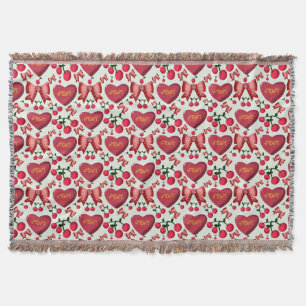Mother’s Day Cherry Bow Heart Pattern Cute Throw Blanket