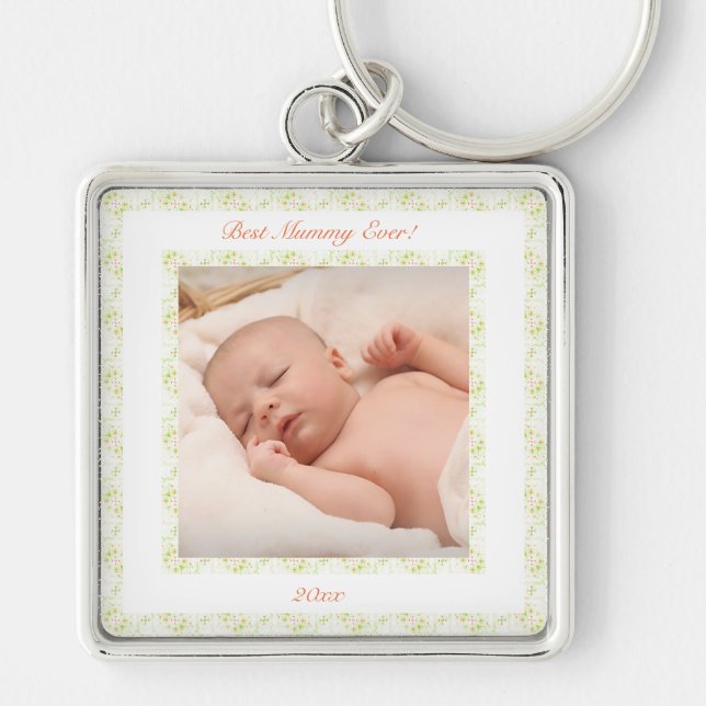 Mother’s Day Green Best Mommy Mom Ever Photo Gift Key Ring (Front)