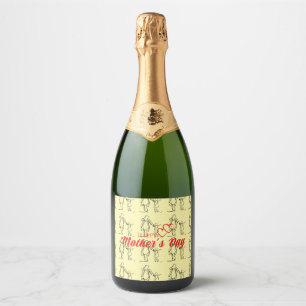 Mother’s Day Line Art Pillow – Mum & Child Love Sparkling Wine Label