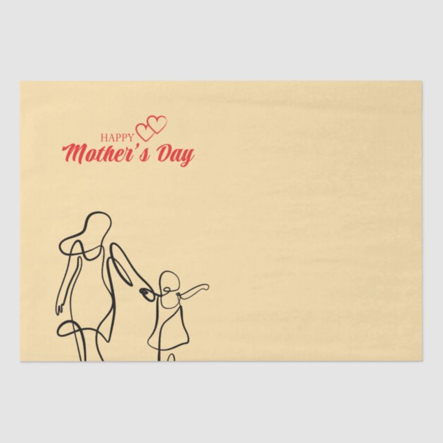 Mother’s Day Line Art Pillow – Mum & Child Love  Tissue Paper (Front)