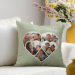 Mother’s Day Photo Collage Heart Family Picture  Cushion<br><div class="desc">This personalised Mother’s Day throw pillow is a beautiful way to showcase family memories in a cosy home décor gift. The design features a large heart-shaped photo collage with a sweet handwritten-style message across the top, giving it a warm and sentimental feel. The soft sage green background and customisable message...</div>
