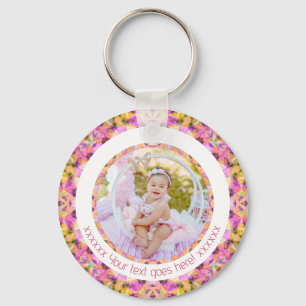 Mother’s Day Pretty Pink Green Star Custom Photo Key Ring