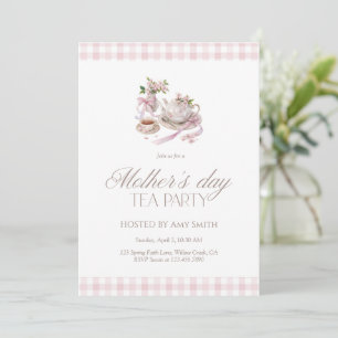 Mother’s Day Tea Party Pink Gingham Invitation