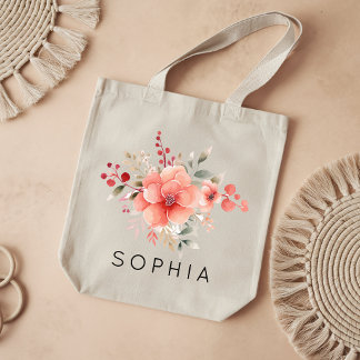 Mother’s Day | Watercolor Floral Bridesmaid Name Tote Bag