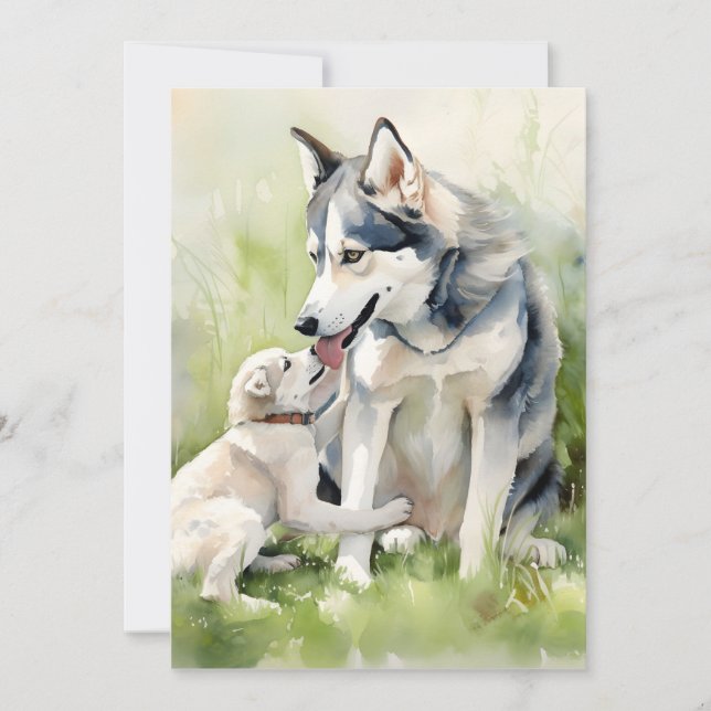 Mother Siberian Husky Dog Mum Paint Background Holiday Card (Front)