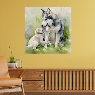 Mother Siberian Husky Dog Mum Paint Background Poster