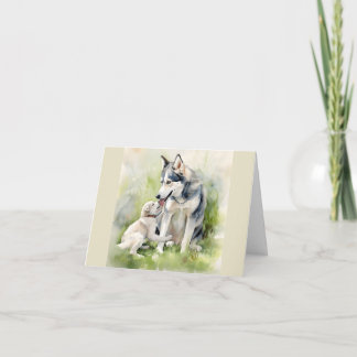 Mother Siberian Husky Dog Mum Paint Background Thank You Card