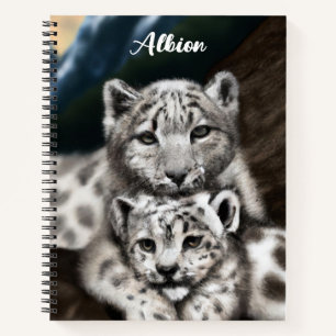 Mother Snow Leopard and Cub in the Mountains Notebook