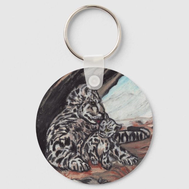 MOTHER SNOW LEOPARD AND CUB keychain (Front)