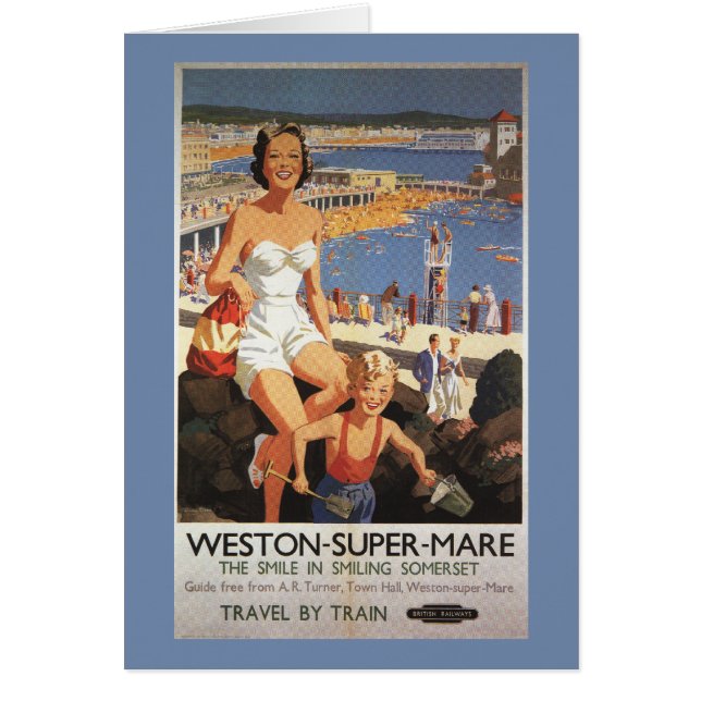 Mother & Son on Beach Railway Poster (Front)