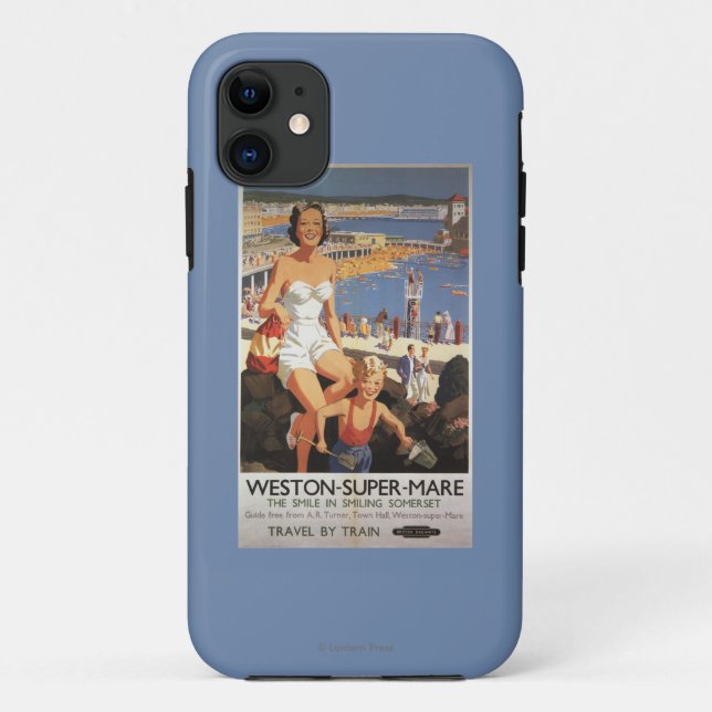 Mother & Son on Beach Railway Poster Case-Mate iPhone Case (Back)