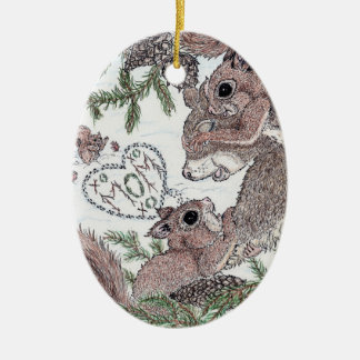 Mother Squirrel and Kits Ceramic Tree Decoration