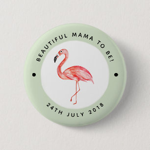 Mother to be Baby Shower Flamingo and Name 6 Cm Round Badge