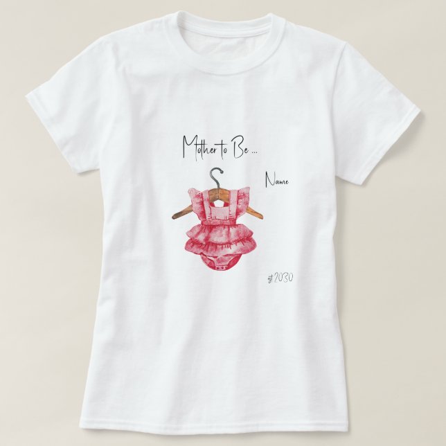 Mother-to-Be Pink Dress Girl Baby Shower T-shirt  (Design Front)