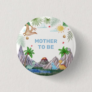 Mother To Be Volcano Mountain Dino Baby Shower 3 Cm Round Badge