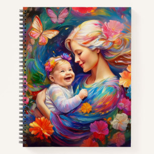 Mother with Baby Girl Colourful Painting Notebook