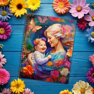 Mother with Baby Girl Colourful Painting Notebook