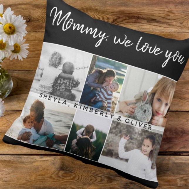 Mother with Kids and Family Mum 6 Photo Collage Cushion (Creator Uploaded)