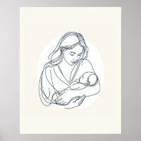 Mother with Newborn Baby - Line Art