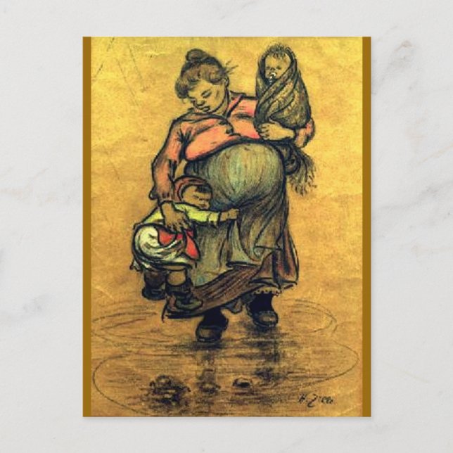 Mother with two Kids Postcard (Front)