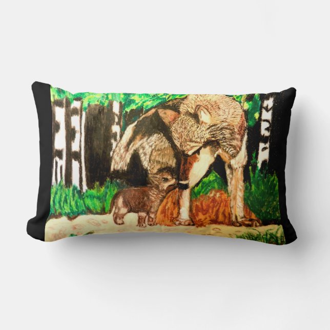 MOTHER WOLF AND CUB pillow (Front)