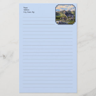 Mother Wolf and Pups Sky Blue Stationery