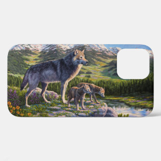 Mother Wolf & Pups Mountain River Valley iPhone 12 Case