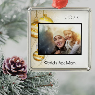 Mother World's best Mom photo Christmas Metal Tree Decoration