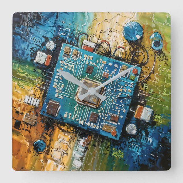 Motherboard - Abstract Computer Tech Art Square Wall Clock (Front)