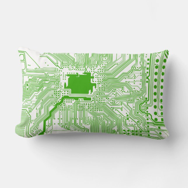 motherboard computer circuit square pillow-green 1 lumbar cushion (Front)