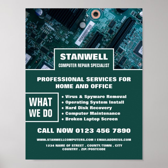 Motherboard Computer Repair Specialist Advertising Poster (Front)
