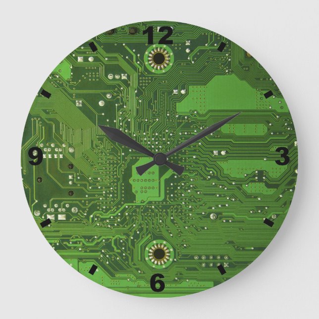 MOTHERBOARD GREEN Large Round Clock (Front)
