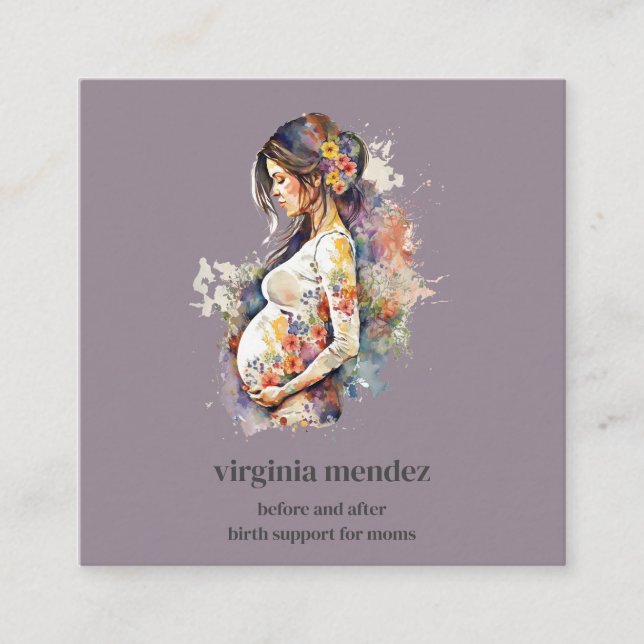Motherhood Bloom Doula Midwife Lactation Pregnancy Square Business Card (Front)