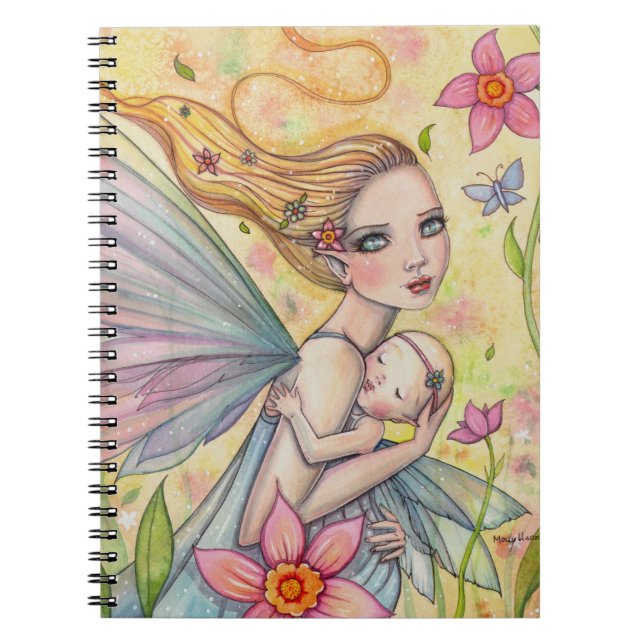 Motherhood Fairy Mother and Baby Illustration Spiral Notebook (Front)