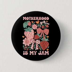 Motherhood is Jam Boho Strawberry Graphic Mothers 6 Cm Round Badge