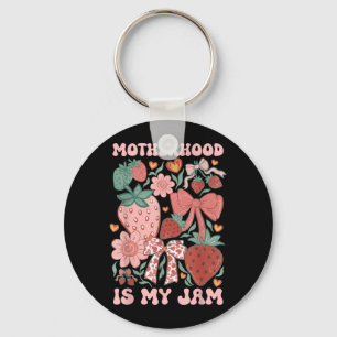 Motherhood is Jam Boho Strawberry Graphic Mothers Key Ring