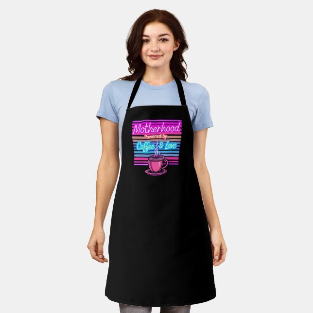Motherhood Powered by Coffee | Funny Mother's Day Apron (Worn)