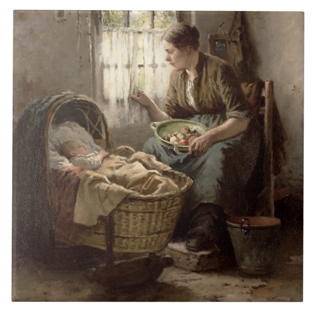 Motherly Affection (oil on canvas) Tile (Front)