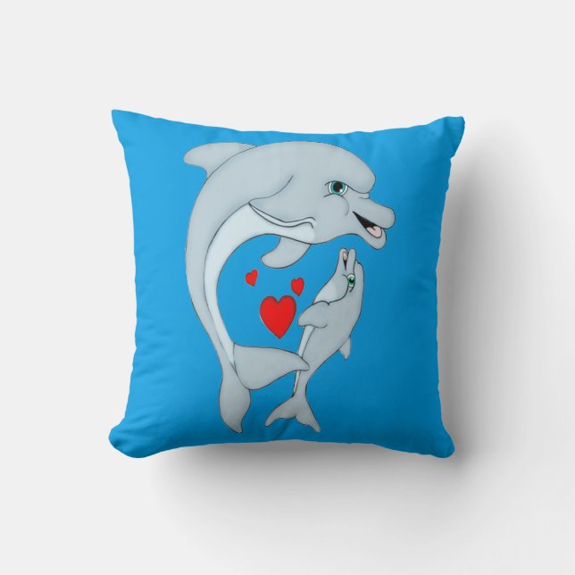 Motherly Dolphin Love Square Throw Pillow (Front)