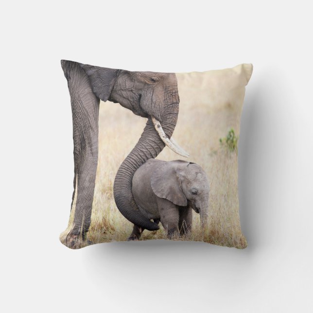 Motherly love elephant baby photo cushion (Front)