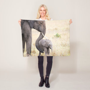 Motherly love elephant baby photo fleece blanket