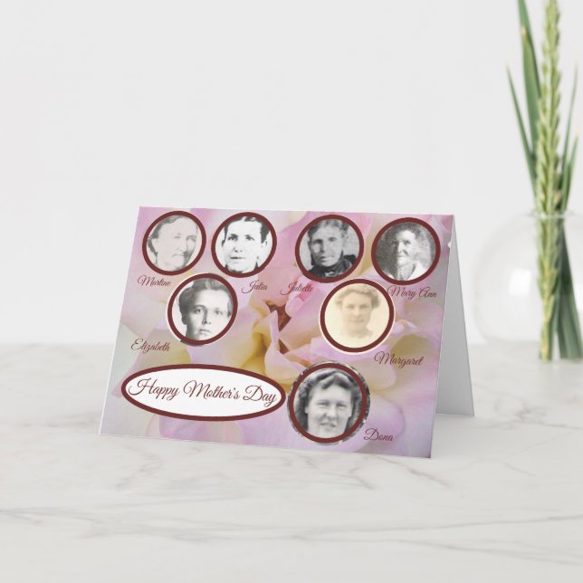 Mothers 3 Generations Photos Pink Rose Mothers Day Holiday Card (Front)