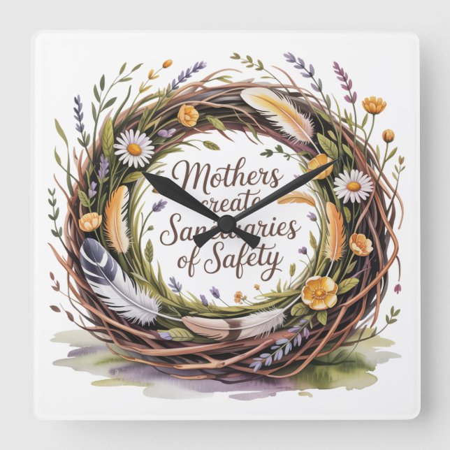 Mothers Create Sanctuaries Of Safety Square Wall Clock (Front)