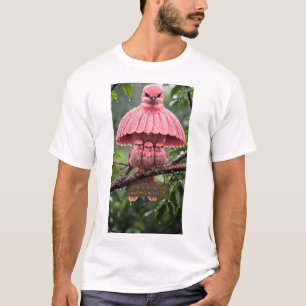 Mother's Dahlia Canopy: Pink Bird Family in the Ra T-Shirt